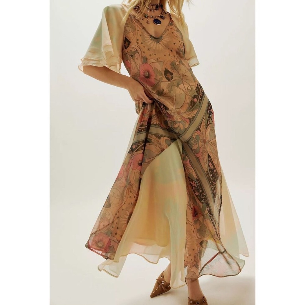 Free People Celestial Nights Maxi Dress Boho Chic Whimsical Floral Country Fairy - Picture 7 of 9